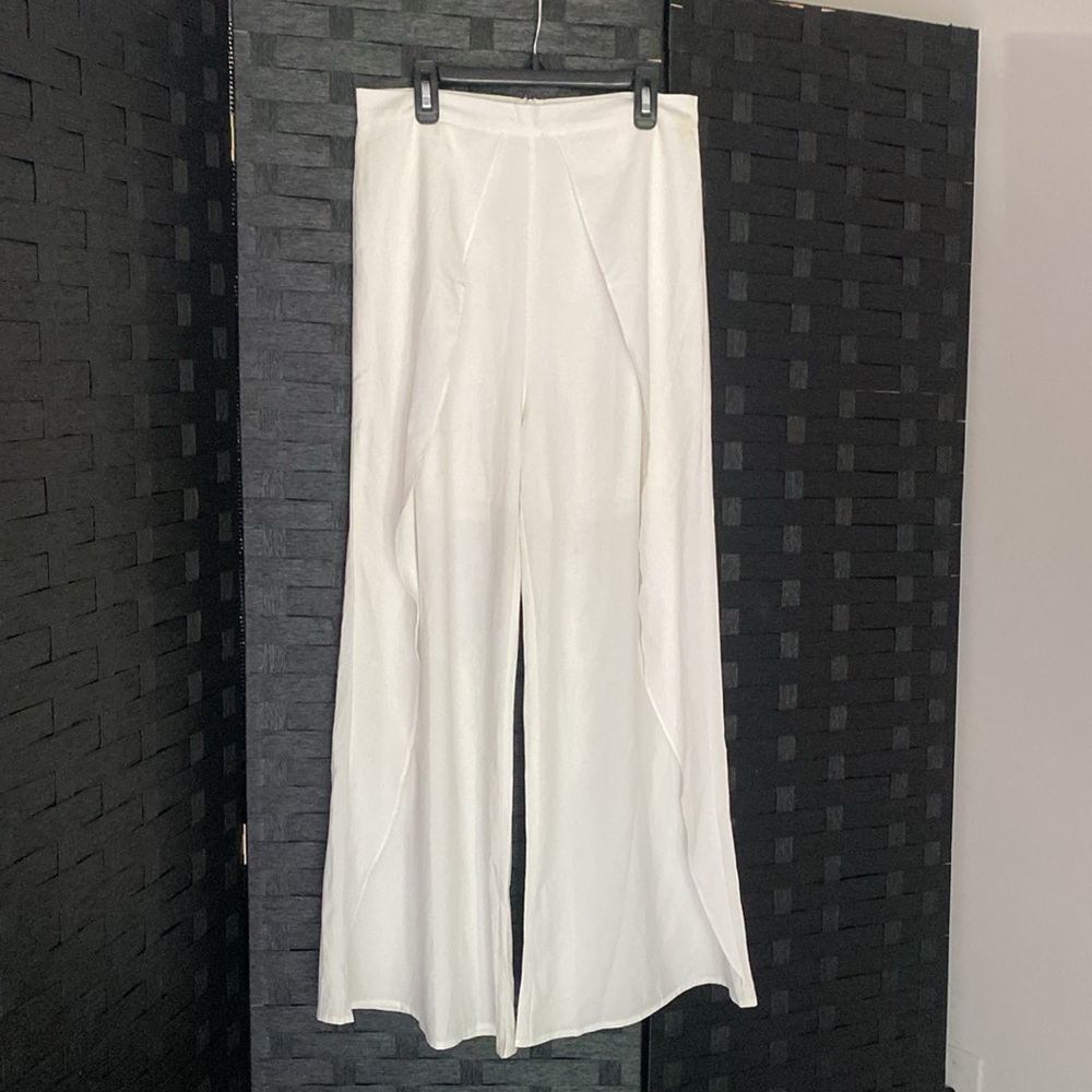 Wide Leg Pants with Ruffle Trim - Picture 1 of 15